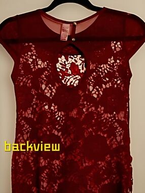 Lace Sheer Red Top. Studded Upper Chest Medium Disenos Miguelito.